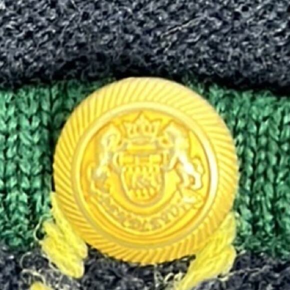 Vintage Pendleton Wool Cardigan Navy Blue Green trim Gold Buttons Size S Classic - Picture 7 of 10